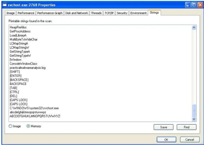 Ilustración 14: Captura de strings de una aplicación malware 
