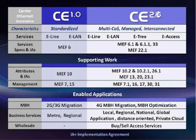 Figura 1.6: Resumen de los estándares MEF en CE 1.0 y CE 2.0 [31] 