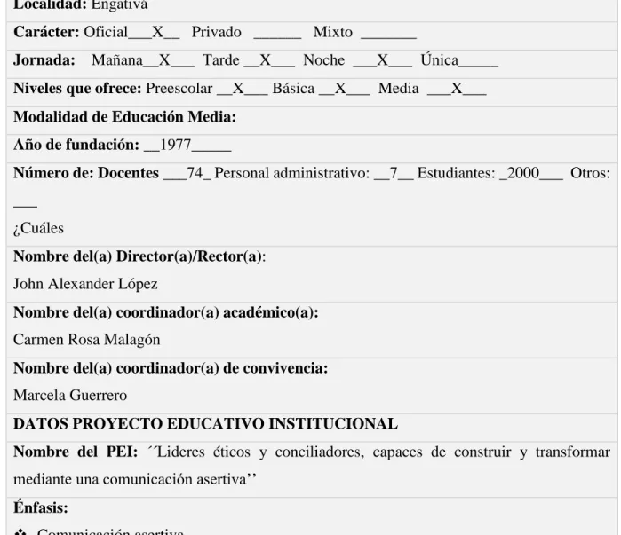 Cuadro 1.-  Ficha Institucional 