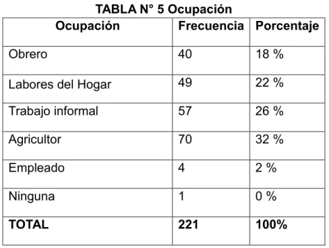 TABLA N° 5 Ocupación  
