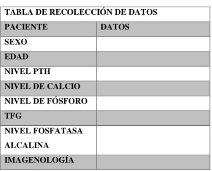 Tabla 2-1: Tabla de recolección de datos  TABLA DE RECOLECCIÓN DE DATOS 