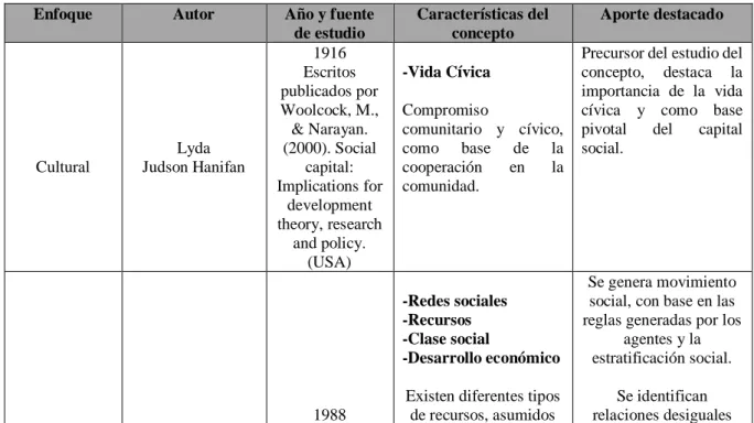 Tabla 2: Enfoques capital social 