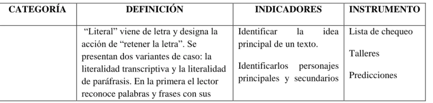Tabla 2. Categorización de la intervención 