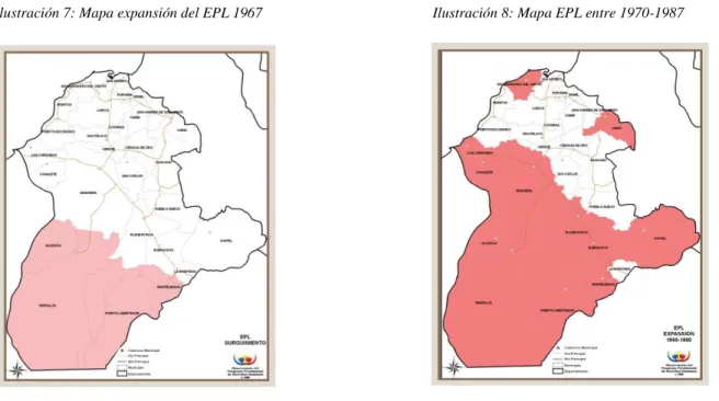 Ilustración 7: Mapa expansión del EPL 1967                                              Ilustración 8: Mapa EPL entre 1970-1987 