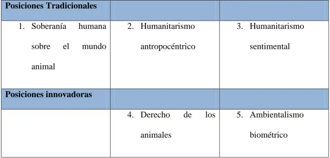 Cuadro 1. Posiciones Tradicionales 