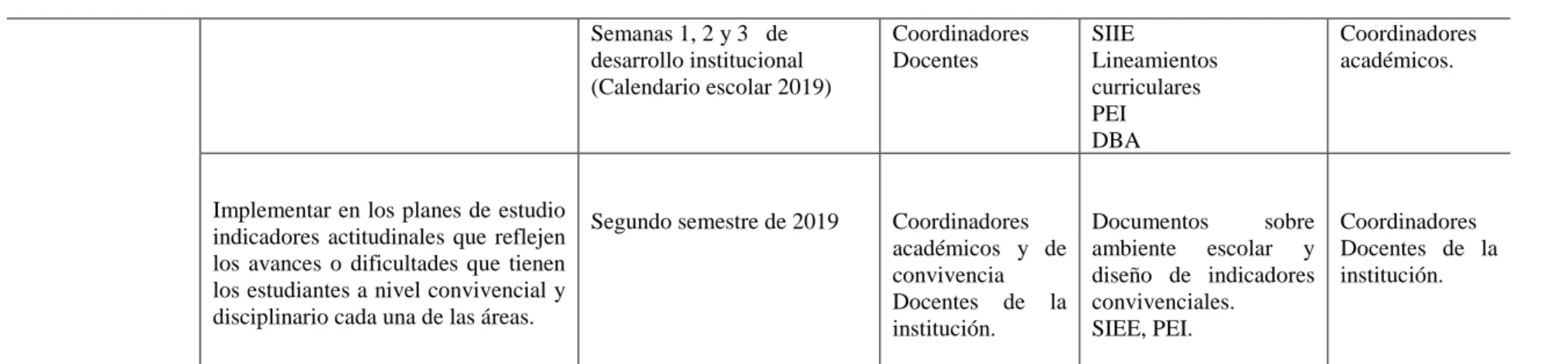 Tabla 5. Plan de acción a nivel disciplinar 