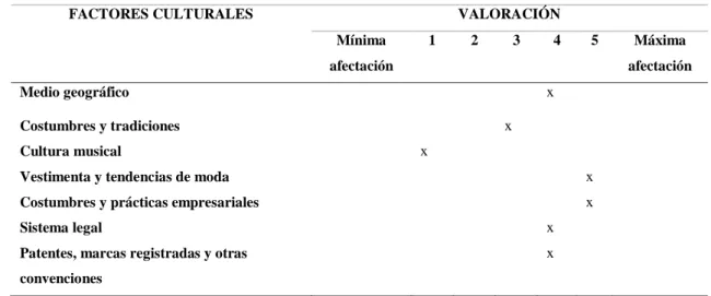 Tabla 1-3: Análisis cultural 