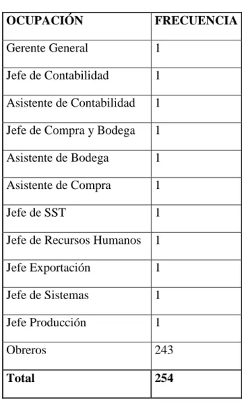 Tabla 1: Ocupación 