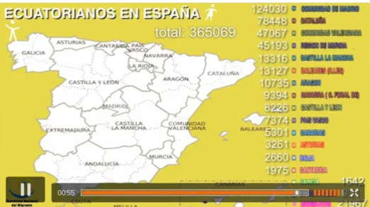 Gráfico 8: Mapa de población Ecuatoriana en España 2010 