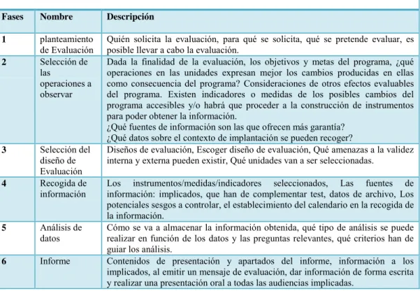 Tabla No. 4.  Proceso de evaluación de programas. 