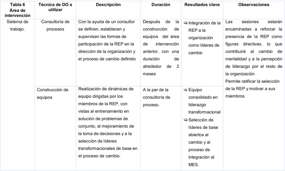 Tabla 6  Área de  intervención 