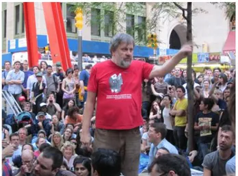 Figura 4. Slavoj Žižek en las manifestaciones de Occupy Wall Street  Fuente: citado por Lain (2015).