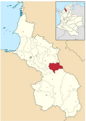 Figura 1. Mapa del Municipio de Galeras, Sucre  (Colombia).  En  “Galeras,  Sucre”,  por  Milenioscuro, 2016, https://bit.ly/2KlfT3M 