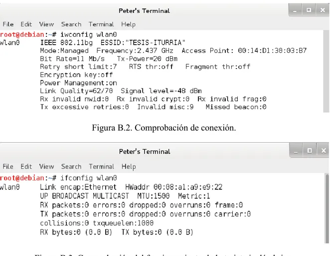 Figura B.3. Comprobación del funcionamiento de la tarjeta inalámbrica. 