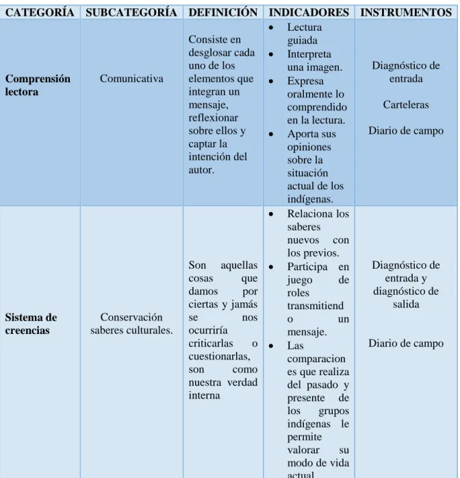 Tabla 2.-  Categorías de Análisis 
