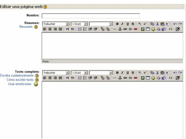Figura 3: Editor de páginas Web de Moodle. 