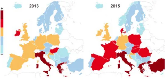 Figura 10. Mapa europeo del aumento de la incidencia de enterobacterias productoras  de carbapenemasas (http://www.eurosurveillance.org/)