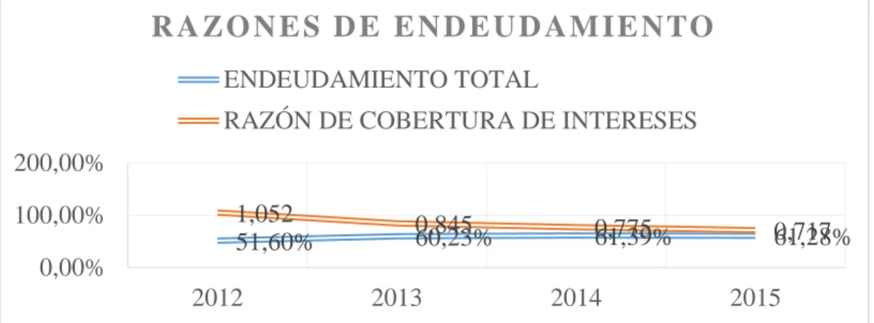 Gráfico razones de endeudamiento. 