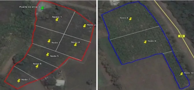 Figura 2.2: Áreas de cultivo a supervisar. Imagen de Google Earth. 