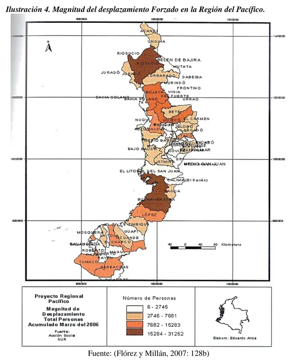 Ilustración 4. Magnitud del desplazamiento Forzado en la Región del Pacífico. 