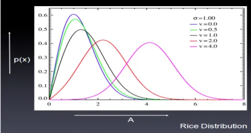 Figura 1.13: La distribución Riciana para diferentes valores de variancia. 