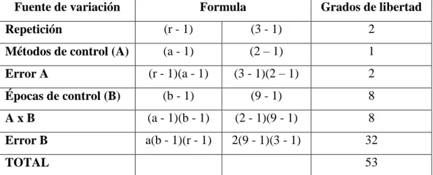 CUADRO 3. ESQUEMA DEL ANÁLISIS DE VARIANZA 