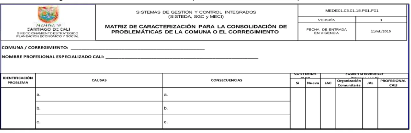 Figura 3. Matriz de caracterización para consolidación de las problemáticas 