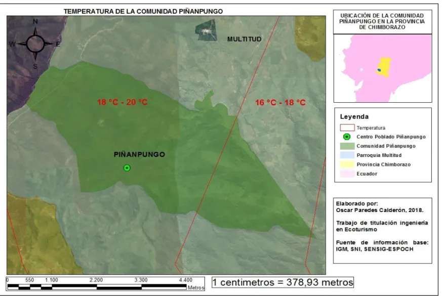 Figura  4. Mapa de niveles de temperatura de la comunidad Piñanpungo.
