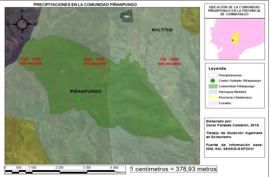 Figura  5. Mapa de niveles de precipitaciones de la comunidad Piñanpungo. 