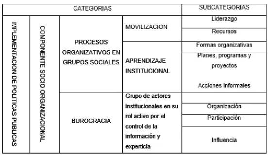 Cuadro N° 2.  Categorías y subcategorías 