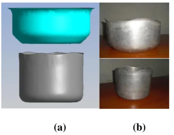 Figura 3.2: Comparación entre la pieza simulada (a) y la pieza deformada real (b). 