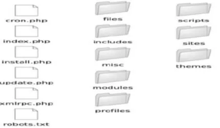Figura 2.7. La estructura de la carpeta predeterminada de una instalación de  Drupal. 