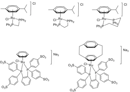 Fig 6: Ejemplos de compuestos Ru-areno con ligandos difosfina 14