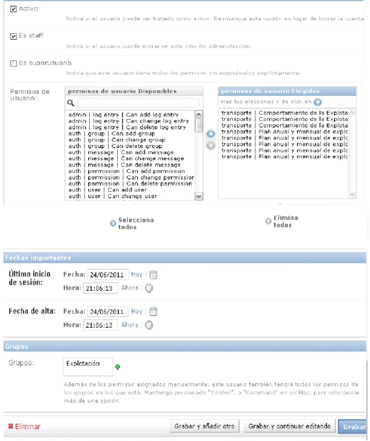 Figura 3.4.3: Interfaz para modificar un usuario y sus permisos.