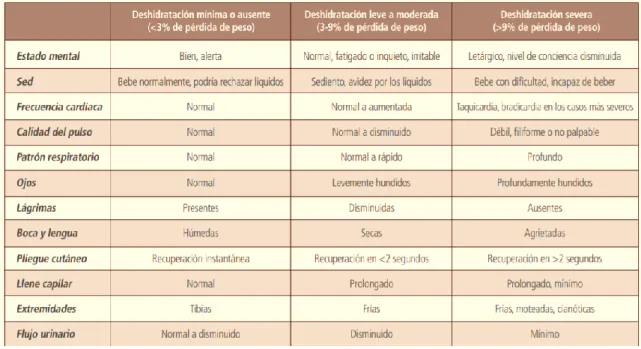 Tabla 6-1: Clasificación del grado de severidad de deshidratación 
