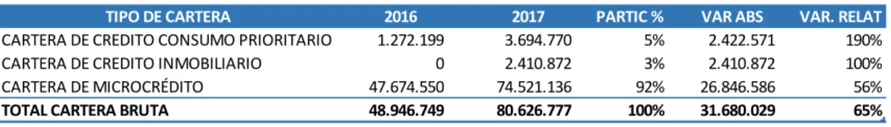Tabla 1: Variación de la cartera de crédito del año 2016-2017 