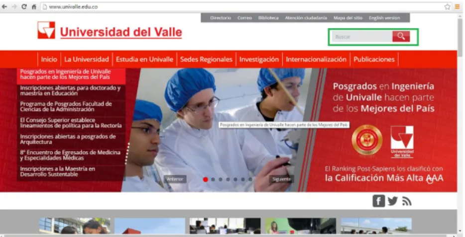Figura 1. Sitio Web de la Universidad del Valle. Tomado de [1] 