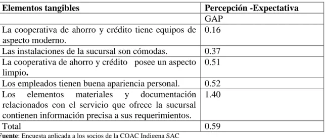 Tabla 8: Brechas en el servicio Elementos tangibles 