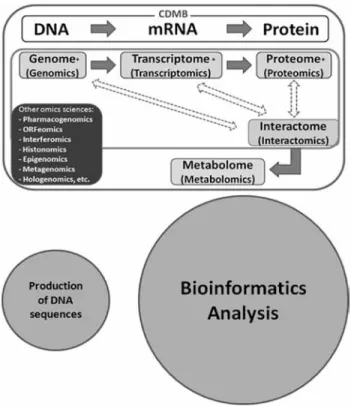 Figure 1. Development of omics sciences through the flow of  genetic information or CDMB (*), above