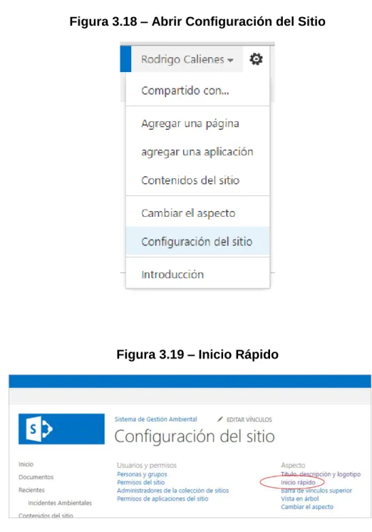 Figura 3.18 – Abrir Configuración del Sitio 
