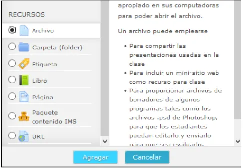 Figura 2.2 adicionar recursos en MOODLE 