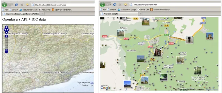 Fig. 2 - At the left. Cartographic data from ICC published on the web using OpenLayers