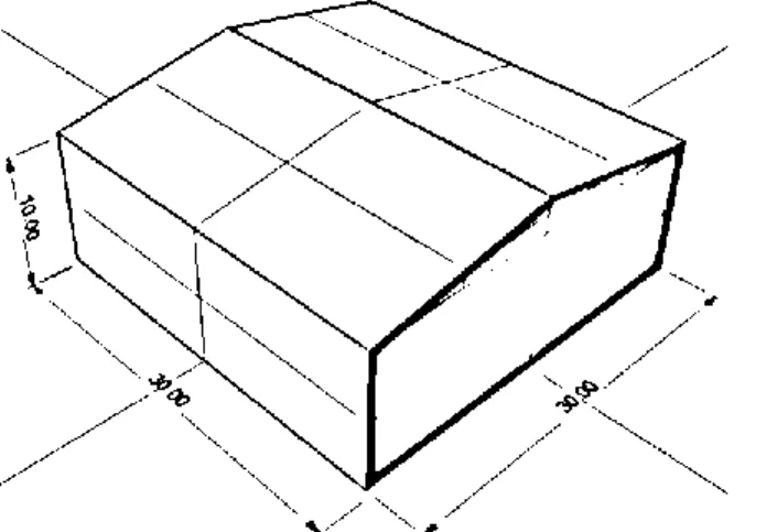 Fig. 10 Geometría cubierta a dos aguas (m) con una altura media de 10 m. 