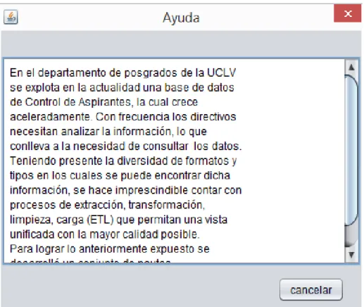 Figura 15. Ventana de Ayuda del módulo ETL. 