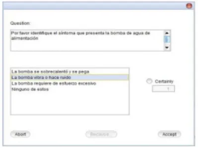 Figura 5. Interfaz para elegir el síntoma presente en la bomba. 
