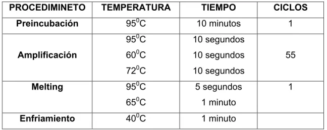 Tabla 1. Programa de Amplificación del ADNc 