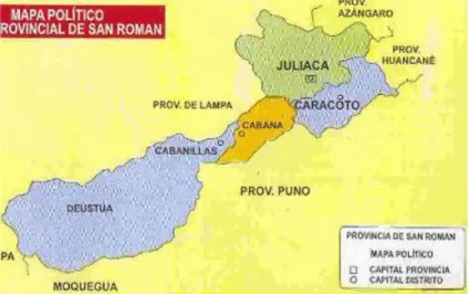 Figura 31 – Mapa política de la Provincia de San Román  Fuente: http://punoregion.com/category/turismo/ 