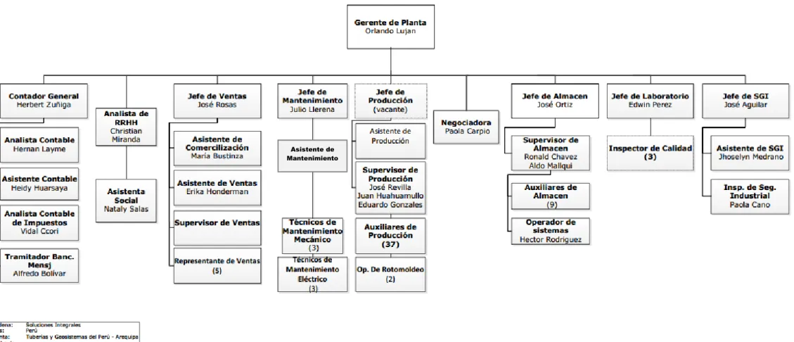 Figura 3.1 Organigrama General de Tuberías y Geosistemas del Perú S.A. – Sede Arequipa 