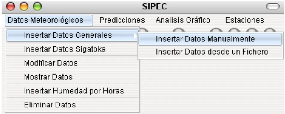 Figura 3.2.1.1.1: Acceso a la operación Insertar Datos Manualmente desde el  menú. 