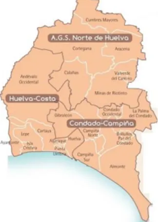 FIGURA 1. Áreas sanitarias de la provincia de Huelva. 